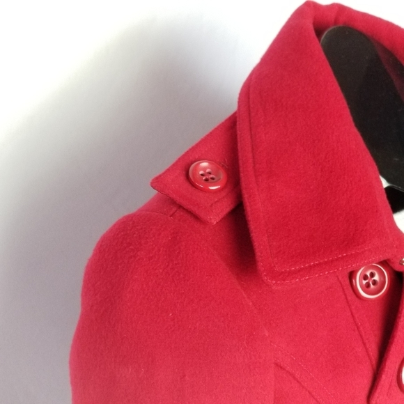 NWOT JACOB  Dbl Breasted Peacoat Epauletted Slash Pockets Structured RubyRed SML - Picture 3 of 10